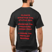 現状に常に疑問を持とう Tシャツ (裏面)