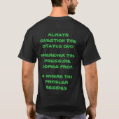 現状に疑問を持てば道は開ける Tシャツ (裏面)