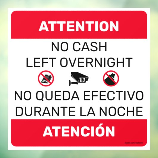 現金の離れ外泊ドアの窓のサイン。スクエア ウィンドウサイン (シート3)