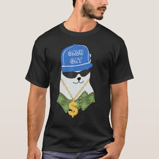 現金キャットマネートレンドミームデザイン Tシャツ (正面)