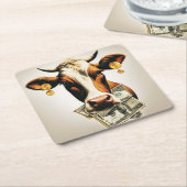 現金牛 スクエアペーパーコースター (アングル)