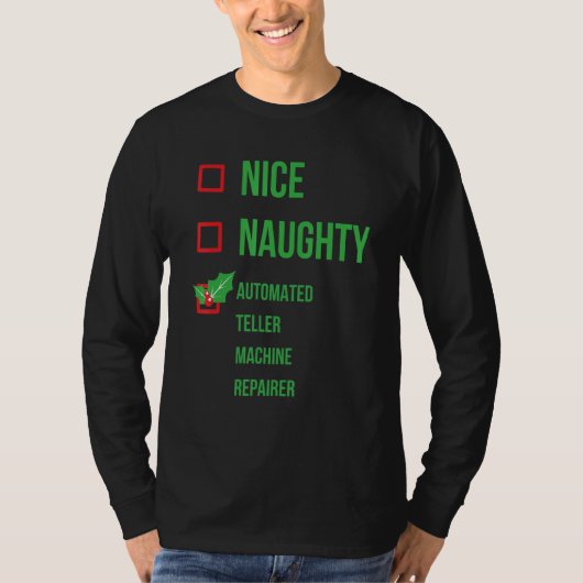 現金自動支払機のリペアラーのおもしろいクリスマス Tシャツ (正面)