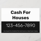 現金for住宅用白黒電話番号あなたのテキスト チラシ (正面)