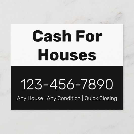 現金for住宅用白黒電話番号あなたのテキスト ポストカード (正面)