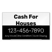 現金for住宅用白黒電話番号あなたのテキスト マグネット名刺 (正面)