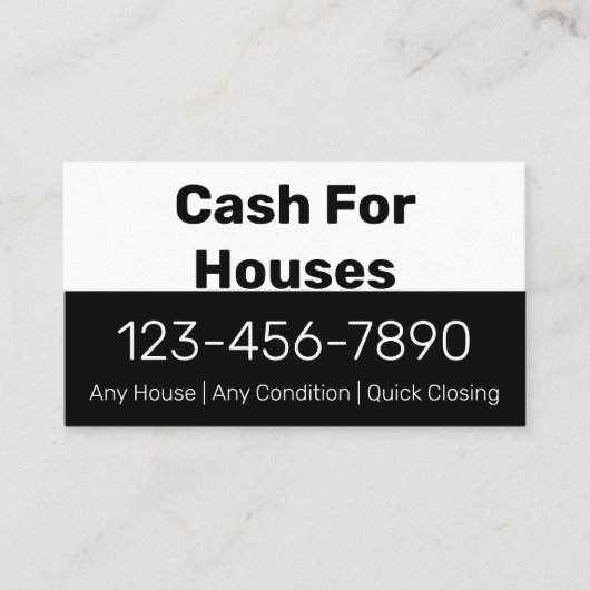 現金for住宅用白黒電話番号あなたのテキスト 名刺 (正面)