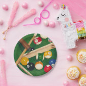 球およびチョークが付いているリアルなビリヤード台 ペーパープレート (パーティー)