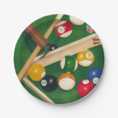 球およびチョークが付いているリアルなビリヤード台 ペーパープレート (正面)