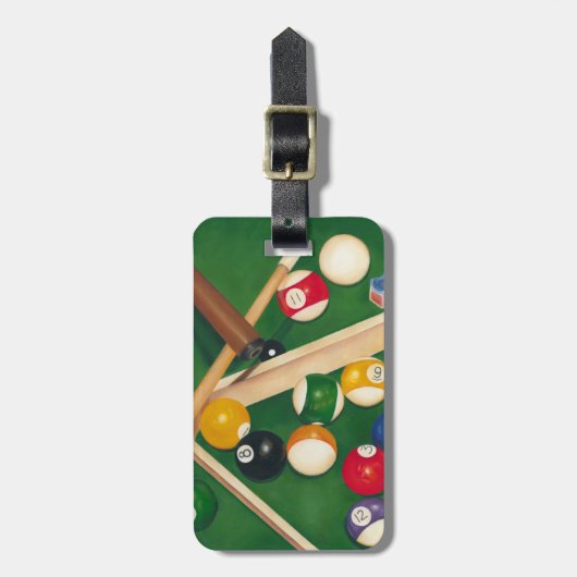 球およびチョークが付いているリアルなビリヤード台 ラゲッジタグ (正面縦)