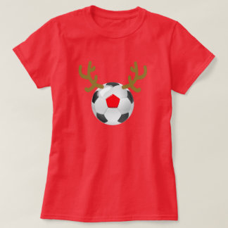 球のトナカイのサッカーのTシャツのおもしろいなクリスマスのギフト Tシャツ