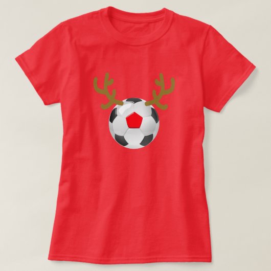 球のトナカイのサッカーのTシャツのおもしろいなクリスマスのギフト Tシャツ (デザイン正面)
