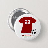 球のバッジの名札が付いているパーソナライズなサッカーのワイシャツ 缶バッジ (正面&裏面)
