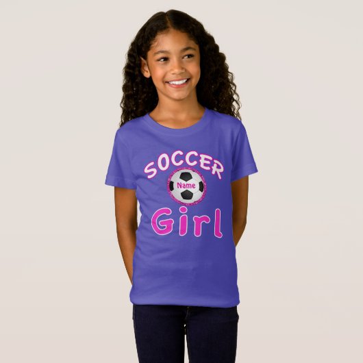 球のパーソナライズなサッカーの女の子のスエットシャツの名前 Tシャツ (正面フル)