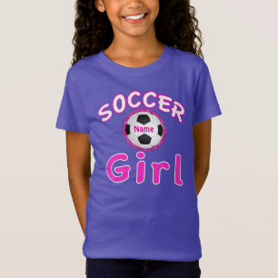 球のパーソナライズなサッカーの女の子のスエットシャツの名前 Tシャツ