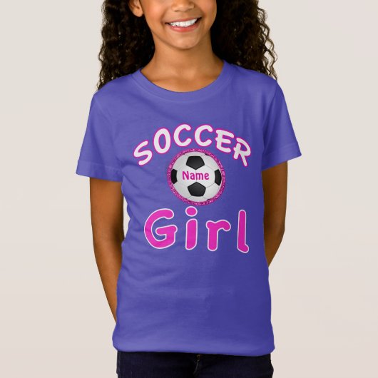 球のパーソナライズなサッカーの女の子のスエットシャツの名前 Tシャツ (正面)