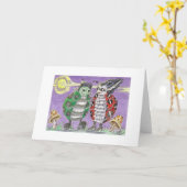 球のBugハロウィンフランケンシュタイン及び花嫁女性 カード (黄色い花)