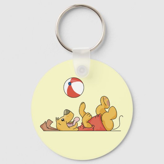 球のTシャツおよびギフトと遊んでいる犬 キーホルダー (正面)