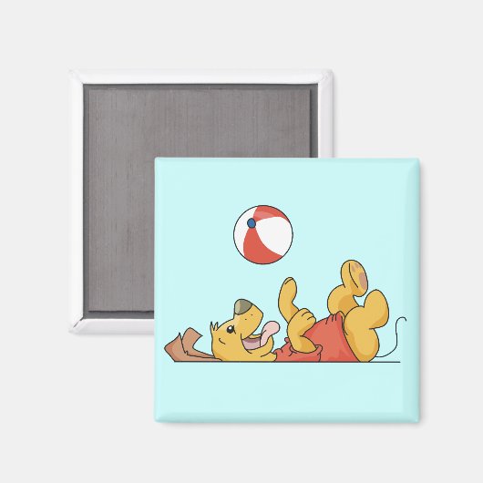 球のTシャツおよびギフトと遊んでいる犬 マグネット (正面/裏面)