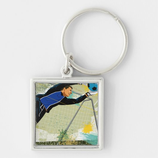 球を妨げているサッカーのゴールキーパー キーホルダー (正面)