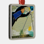 球を妨げているサッカーのゴールキーパー メタルオーナメント (右)