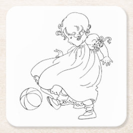 球を持つあなた自身のヴィンテージのベビーを着色して下さい スクエアペーパーコースター