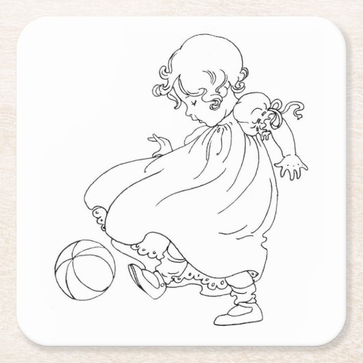 球を持つあなた自身のヴィンテージのベビーを着色して下さい スクエアペーパーコースター (正面)