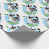 球を持つ青いmerleのコーギー ラッピングペーパー (角)