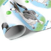 球を持つ青いmerleのコーギー ラッピングペーパー (ロールコーナー)