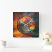 球カラフルイラストレーション スクエア壁時計 (ホーム)