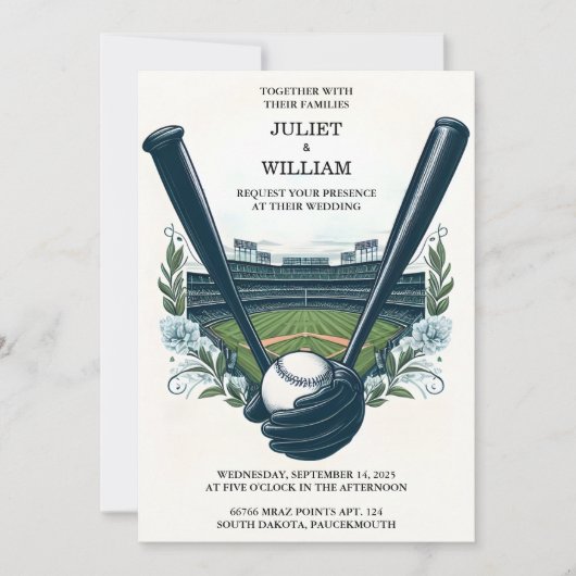 球技場で野球のチャンピオンに結婚なった 招待状 (正面)