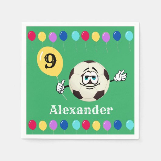 球根カラフルサッカーボールスポーツチームパーティー スタンダードカクテルナプキン (正面)