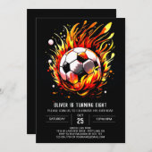 球水色モダンサッカー誕生日 招待状 (正面/裏面)