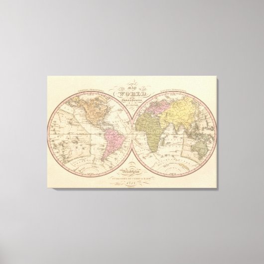 球状の投影上の世界地図 キャンバスプリント (正面)