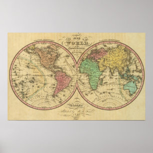 球状投射の世界の地図 ポスター