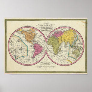 球状投射の世界の新しい地図 ポスター