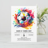 球編集可能お洒落サッカー誕生日 招待状 (スタンド正面)