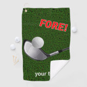 球、ゴルフ頭部および草と前部文字 ゴルフタオル (インサイチュ)