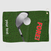 球、ゴルフ頭部および草と前部文字 ゴルフタオル (横)