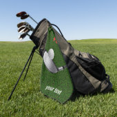 球、ゴルフ頭部および草と前部文字 ゴルフタオル (グリーン)