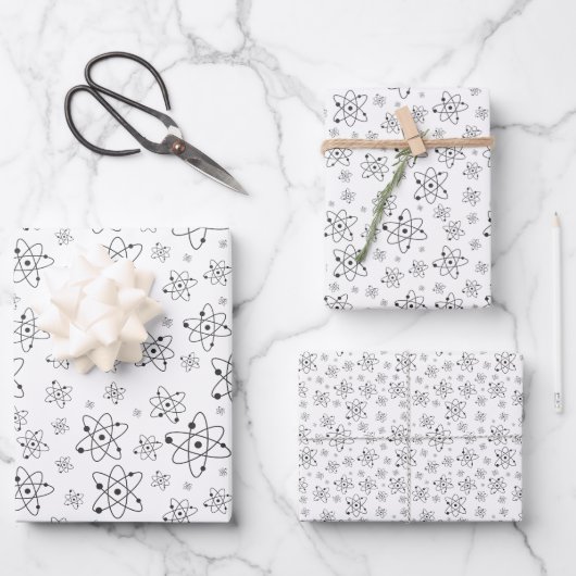 理化学原子シンボルB&Wテーマ ラッピングペーパーシート (正面)