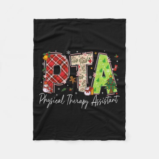 理学療法テラピストアシスタントPTAサンタクリスマス フリースブランケット (正面)