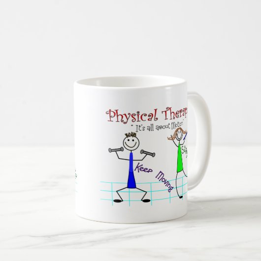 理学療法士の棒人間たちは"保ちます移動を" コーヒーマグカップ (正面右)