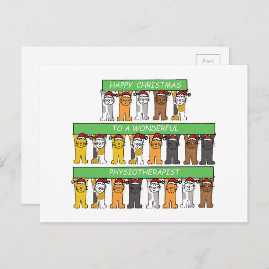 理学療法士ハッピークリスマスマンガ猫 シーズンポストカード (正面/裏面)