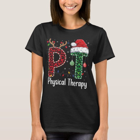 理学療法士 クリスマス サンタ帽子 理学療法士 Tシャツ (正面)