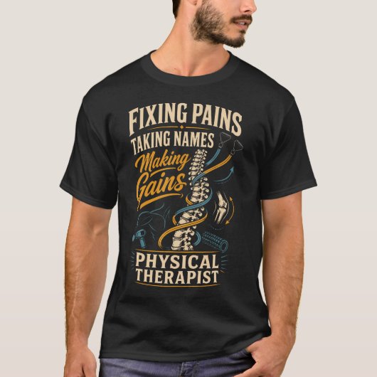 理学療法士 Pt 痛みを治し名前を挙げる Tシャツ (正面)