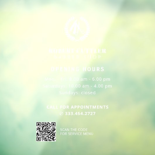 理容室の営業時間カスタムロゴQRコード ウィンドウサイン (シート3)