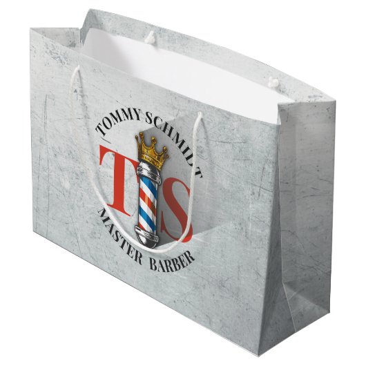 理容室 ヘアーサロン 王冠 バーバー ポール ラージペーパーバッグ (裏面アングル)