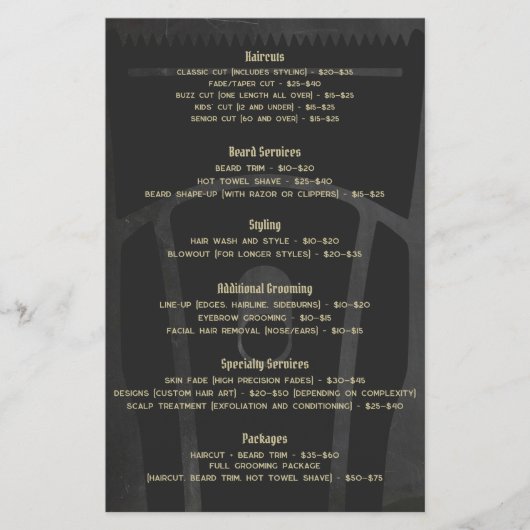 理容室 メニュー表 サービス一覧 チラシ (正面)