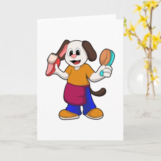 理容師として働く犬(かみそりを持って) カード (黄色い花)