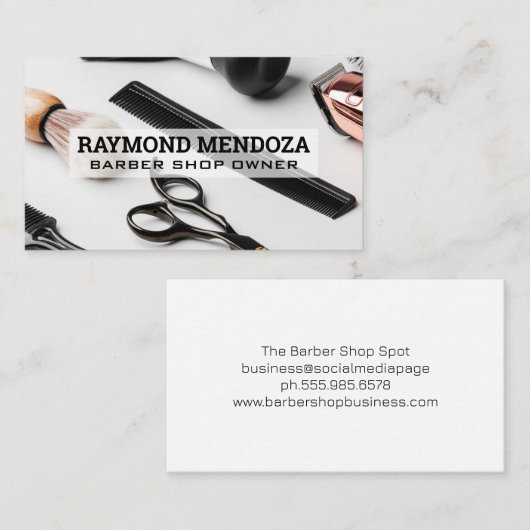 理容師とシェービングアクセサリーの背景 名刺 (正面/裏面)